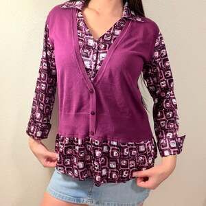 Studio 1940 Women's Purple V-Neck Layered Look Cardigan